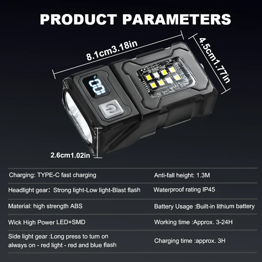 Mini  EDC Tactical Flashlight Charging Warning Flash Lights Emergency Power Bank for Working Running Camping Fishing Hiking