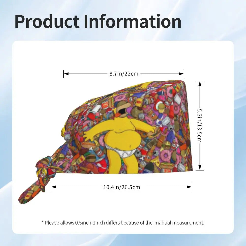 Custom The Simpsons Cartoon Medical Staff Scrubs Hat Men Women Doctor Nursing Surgical Cap Scrub Caps