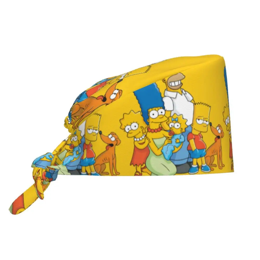 Custom The Simpsons Cartoon Medical Staff Scrubs Hat Men Women Doctor Nursing Surgical Cap Scrub Caps