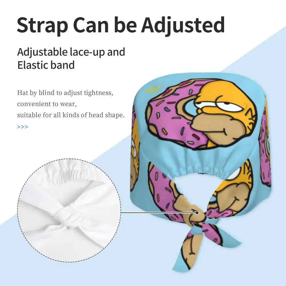Custom The Simpsons Cartoon Medical Staff Scrubs Hat Men Women Doctor Nursing Surgical Cap Scrub Caps