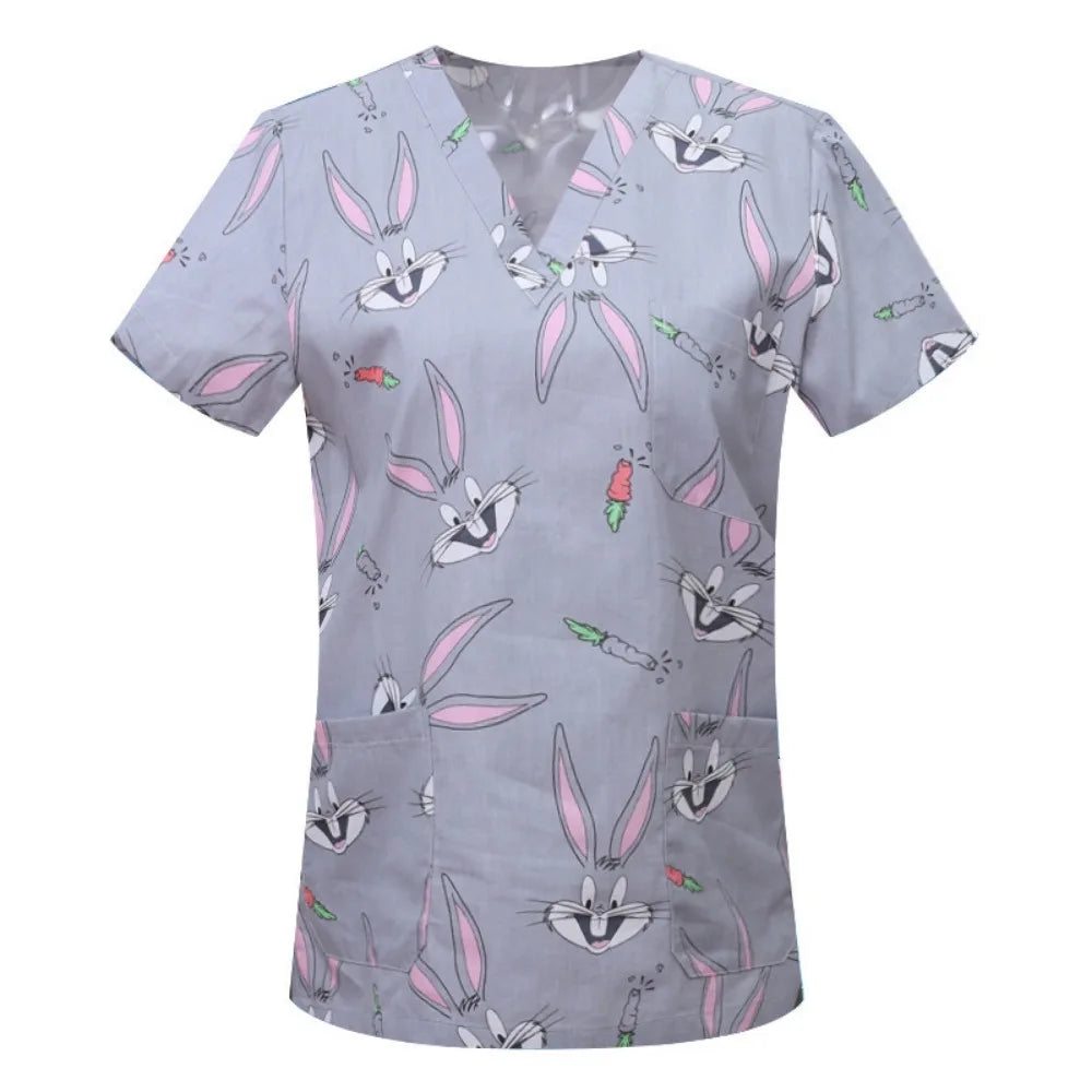 Cartoon Animals Print Pet Clinic Hospital Nursing Scrub Tops Shirts cotton Dentistry Doctor Blouse Medical Surgical Uniforms