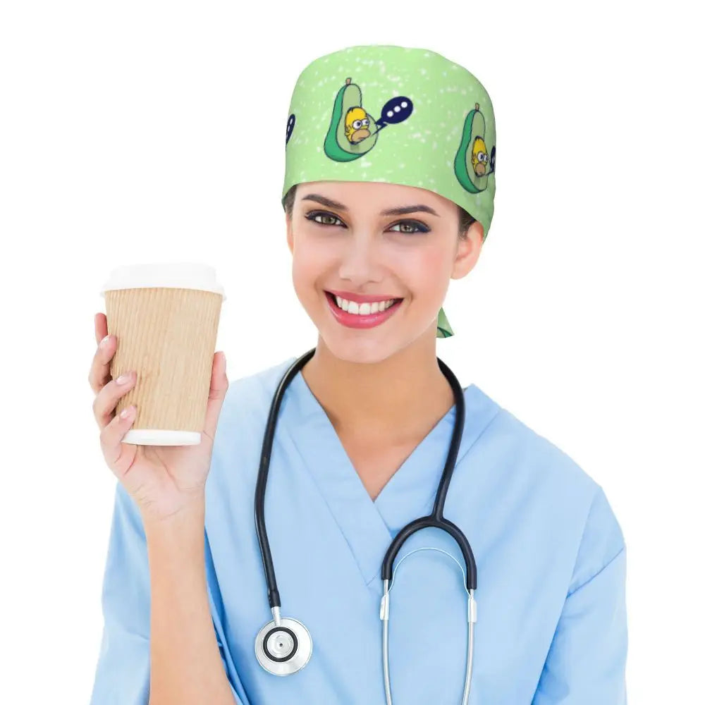 Custom The Simpsons Cartoon Medical Staff Scrubs Hat Men Women Doctor Nursing Surgical Cap Scrub Caps