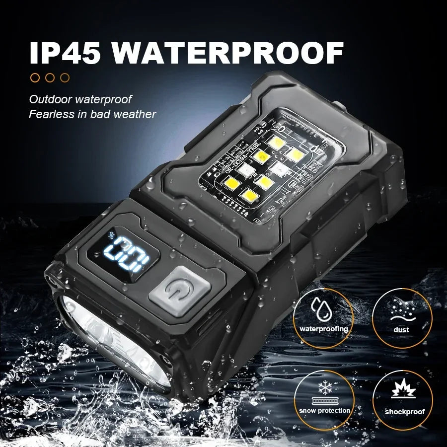 Mini  EDC Tactical Flashlight Charging Warning Flash Lights Emergency Power Bank for Working Running Camping Fishing Hiking
