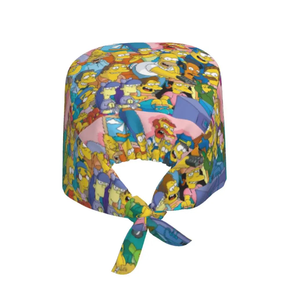 Custom The Simpsons Cartoon Medical Staff Scrubs Hat Men Women Doctor Nursing Surgical Cap Scrub Caps