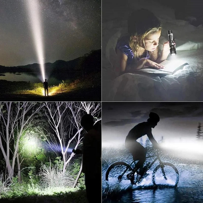Powerful LED Flashlight Aluminum Alloy Portable Torch USB ReChargeable Outdoor Tactical Zoom Camping Waterproof Flash Light