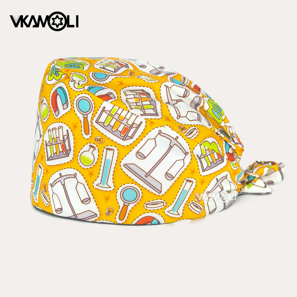 Printed medical series pattern scrub caps for the Department of Otorhinolaryngology pure cotton medical staff scrubs hat