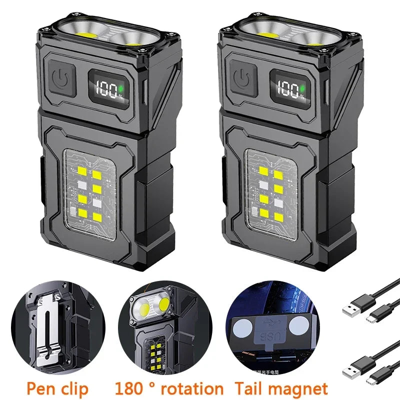 Mini  EDC Tactical Flashlight Charging Warning Flash Lights Emergency Power Bank for Working Running Camping Fishing Hiking