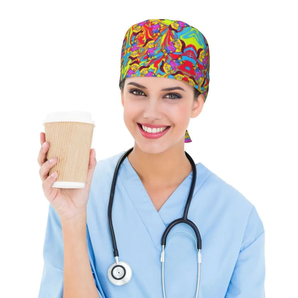 Custom The Simpsons Cartoon Medical Staff Scrubs Hat Men Women Doctor Nursing Surgical Cap Scrub Caps