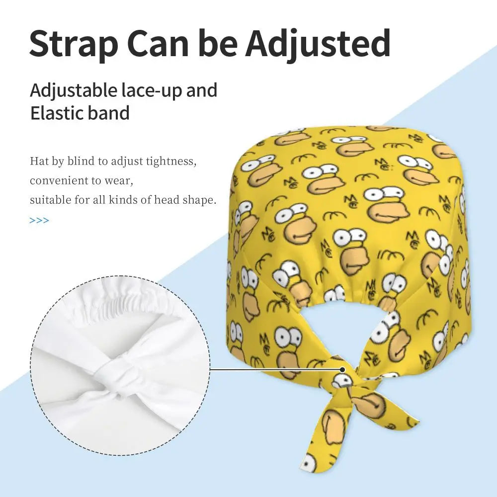 Custom The Simpsons Cartoon Medical Staff Scrubs Hat Men Women Doctor Nursing Surgical Cap Scrub Caps