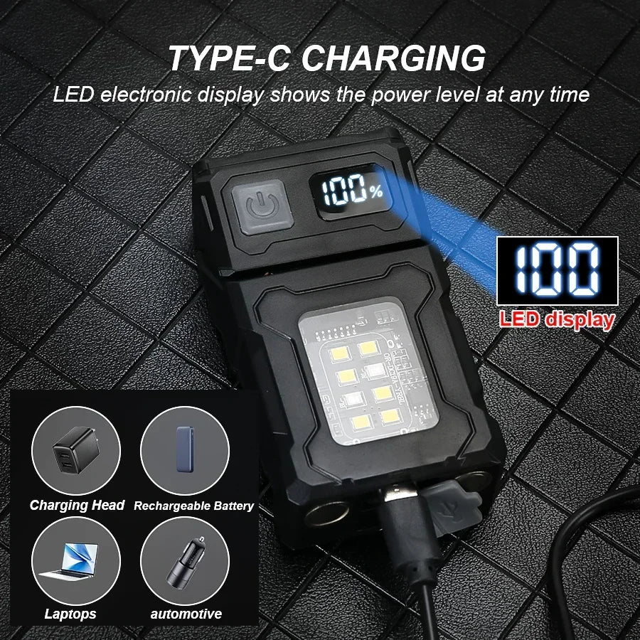 Mini  EDC Tactical Flashlight Charging Warning Flash Lights Emergency Power Bank for Working Running Camping Fishing Hiking