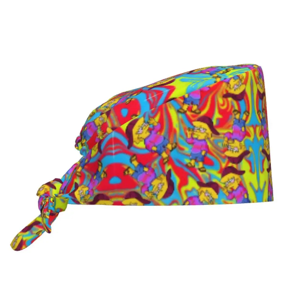 Custom The Simpsons Cartoon Medical Staff Scrubs Hat Men Women Doctor Nursing Surgical Cap Scrub Caps